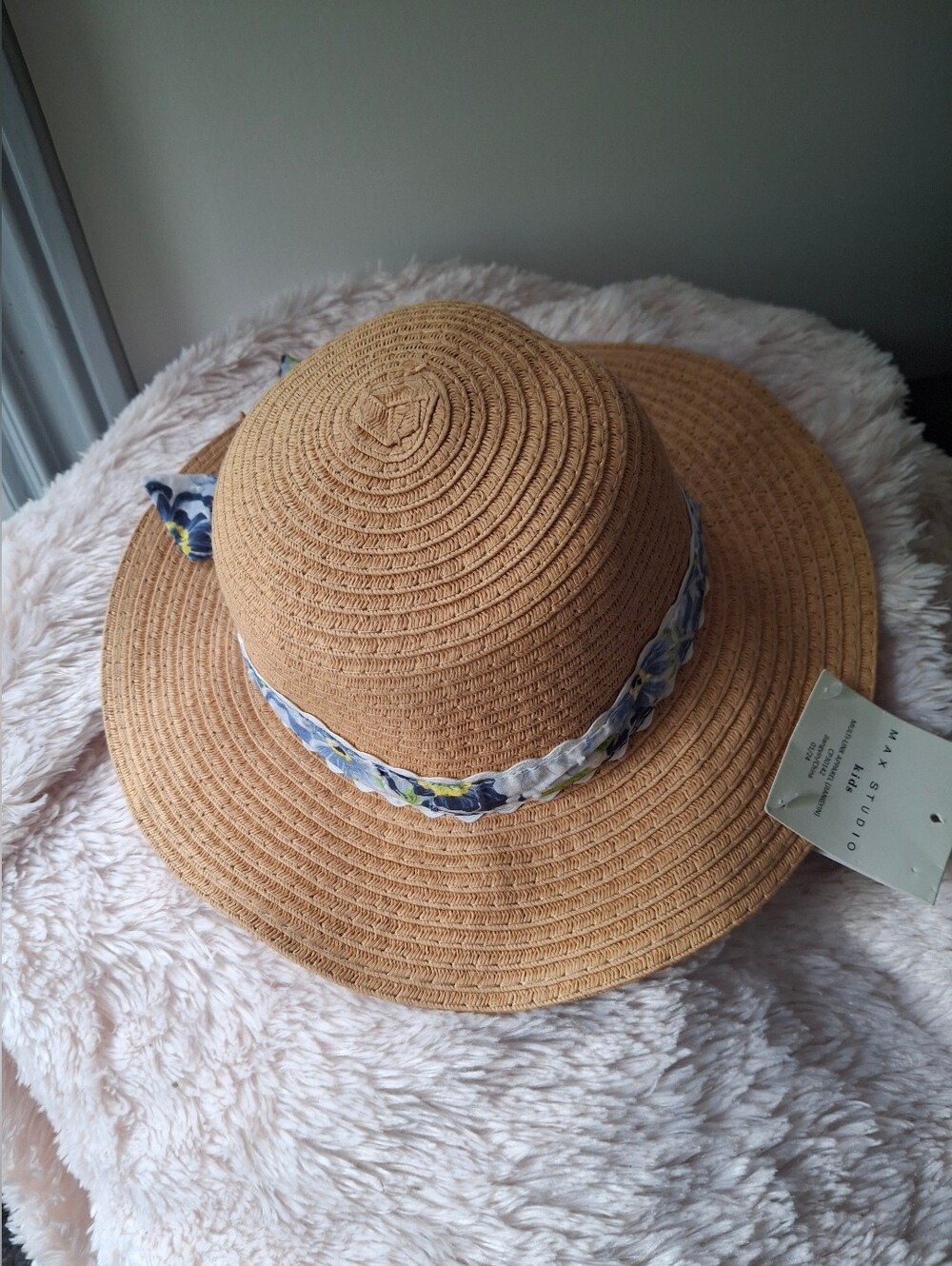 NWT Girls Woven Sun Hat with Floral Band -  Max Studio-  20 Inch Circumference - Picture 3 of 10